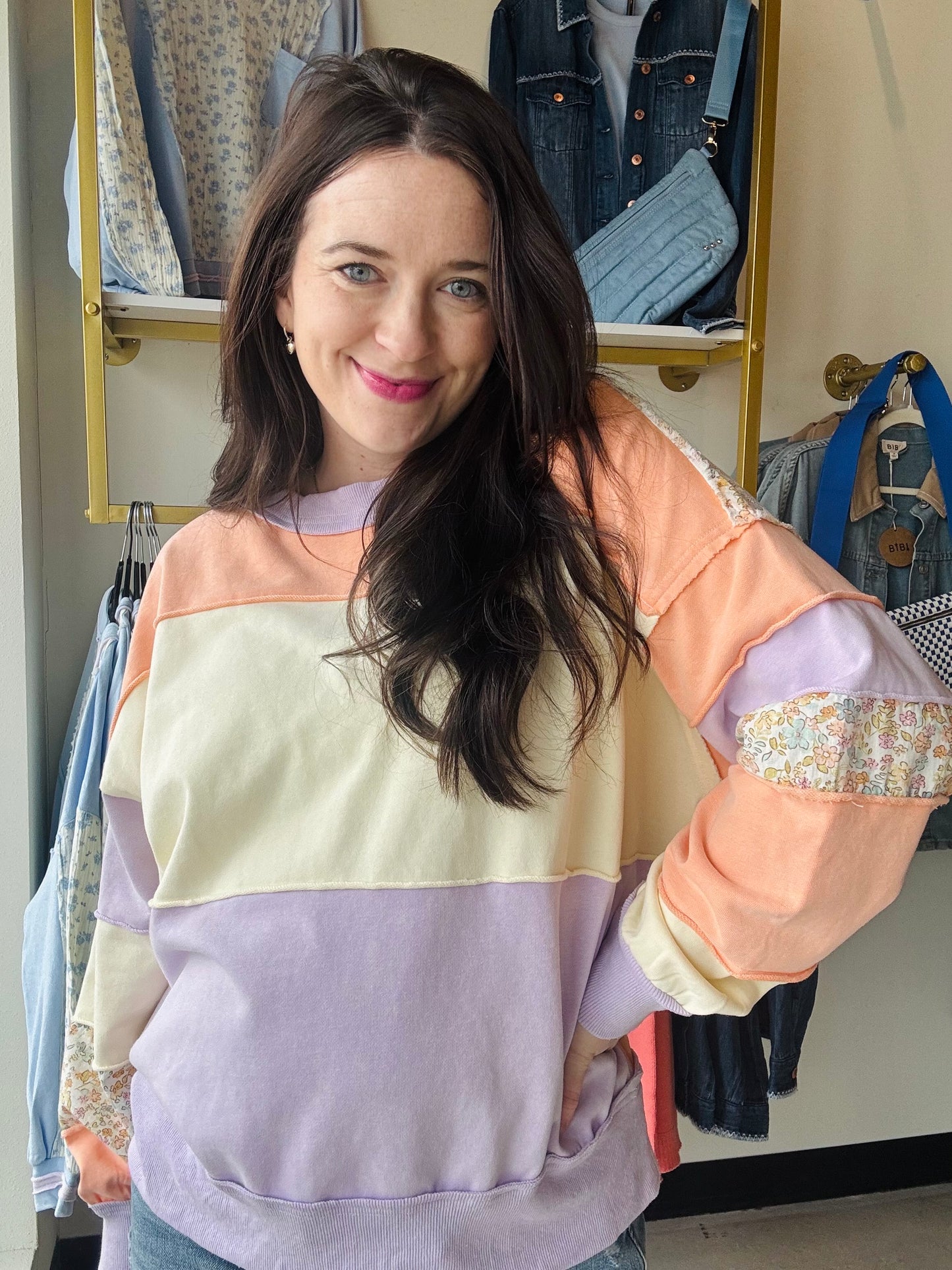 Peach Patch Floral Terry Top