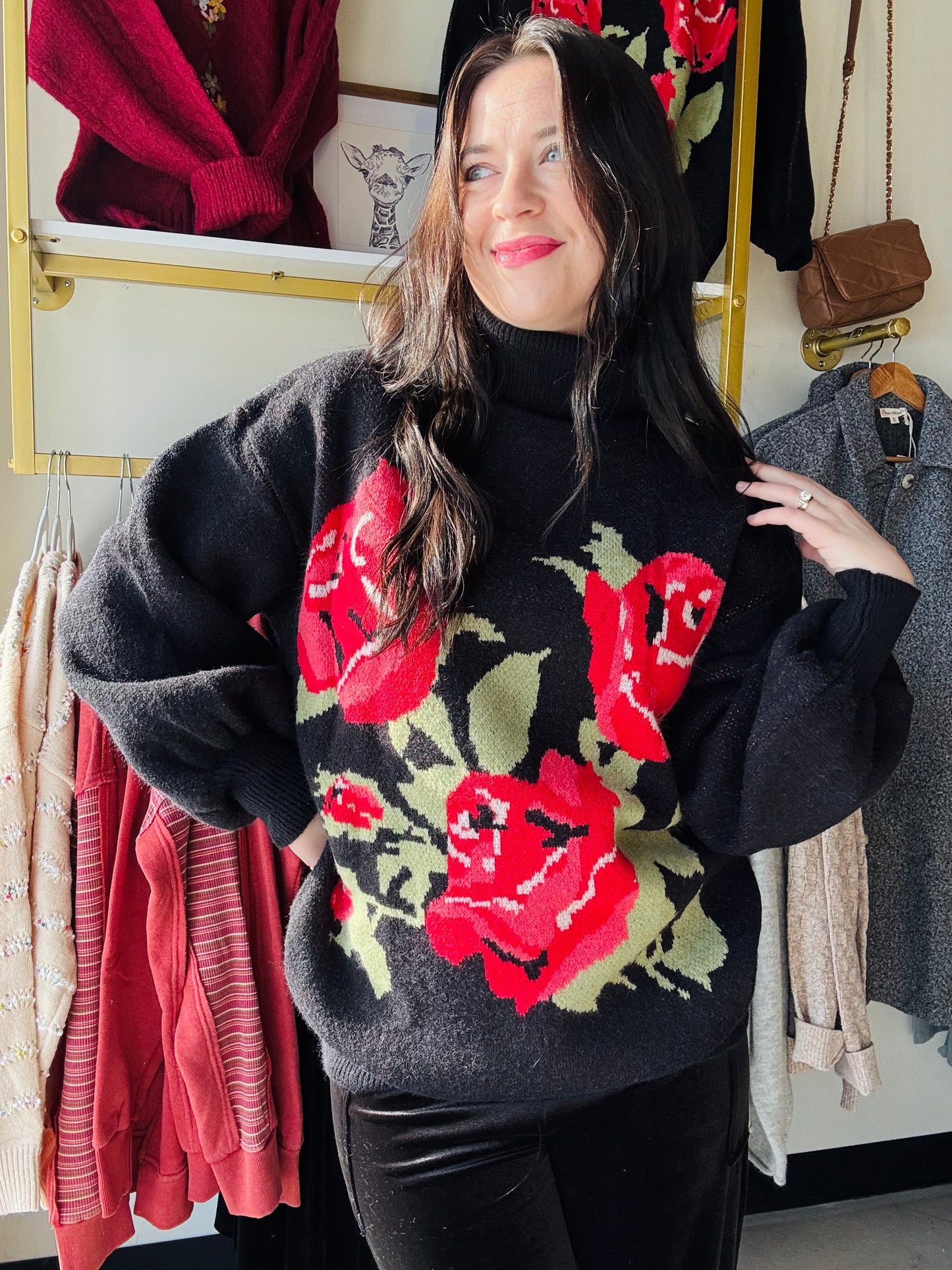 Rose Turtleneck Jacquard Sweater