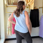Pink Accent Collar Stripe Tank