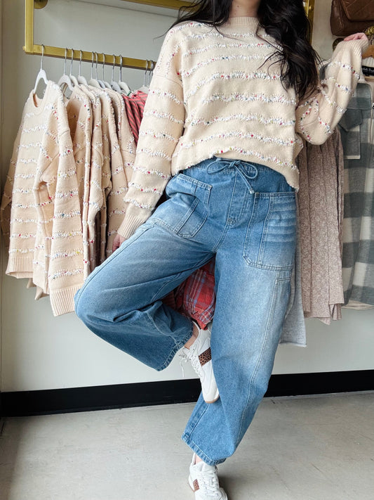 Washed Denim Barrel Jeans