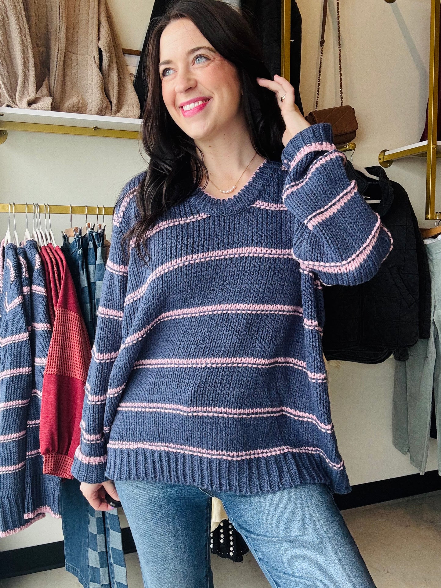 Pink & Denim Stripe Sweater
