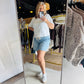 Light Wash Relaxed Front Tie Shorts