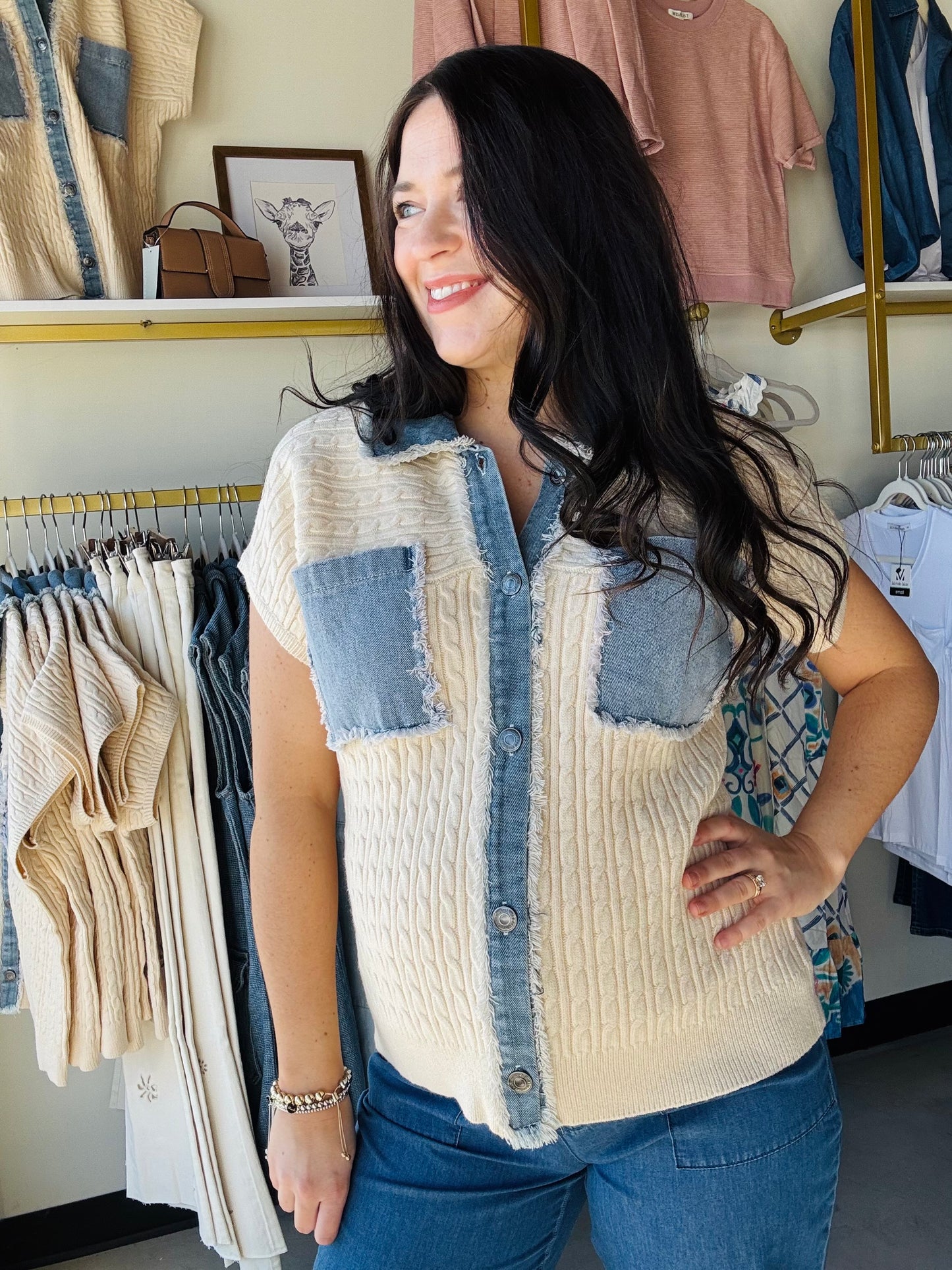 Denim Mix Cable Knit Top