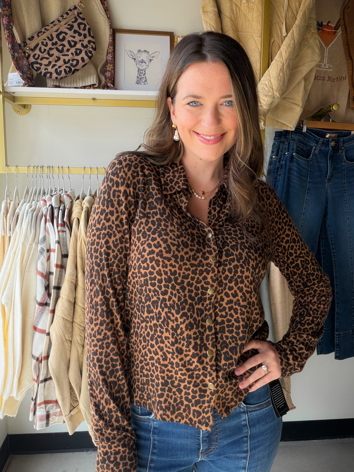 Animal Print Snap Front Knit Top