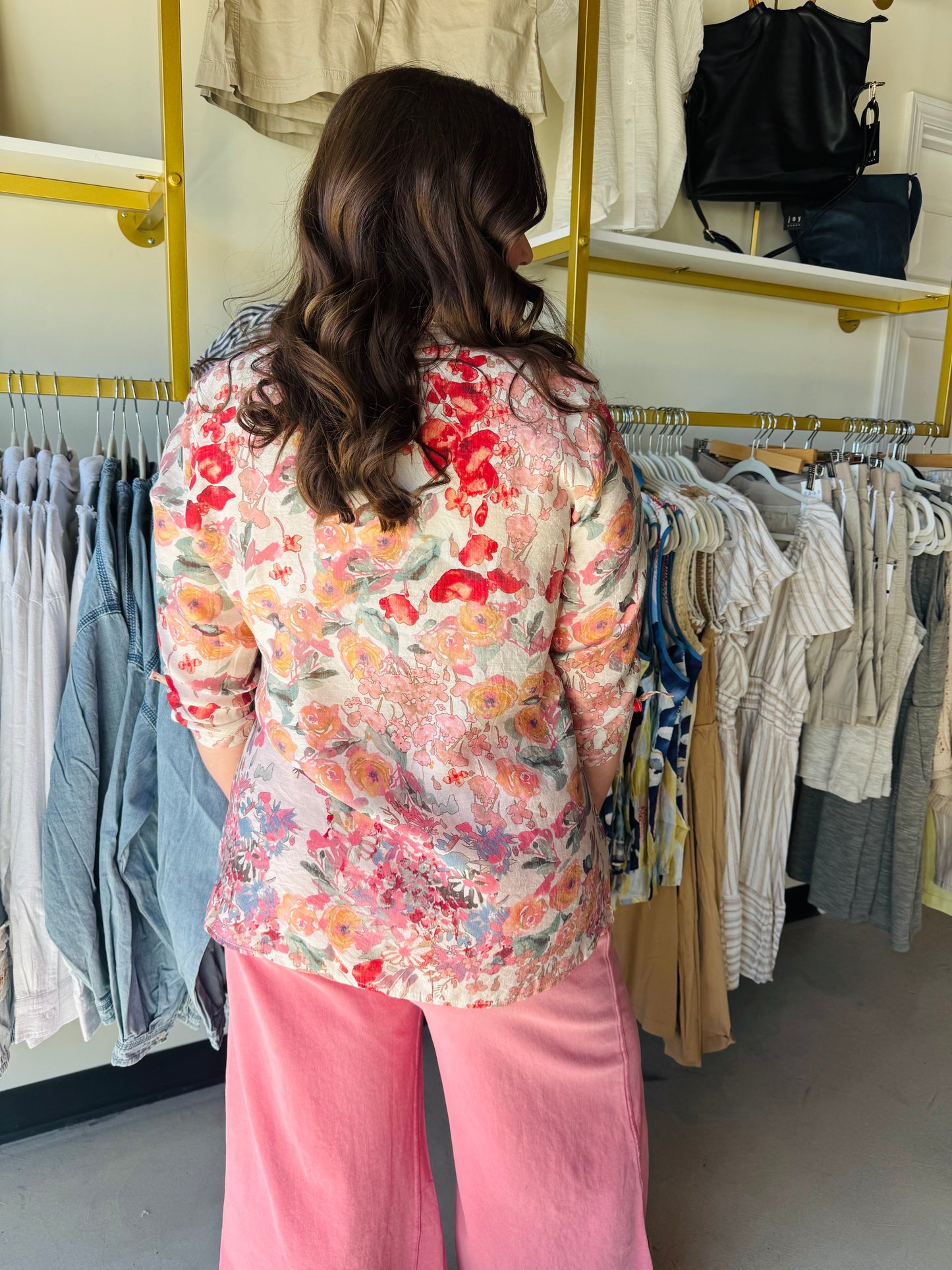 Rosy Abstract Watercolor Button-Up Blouse