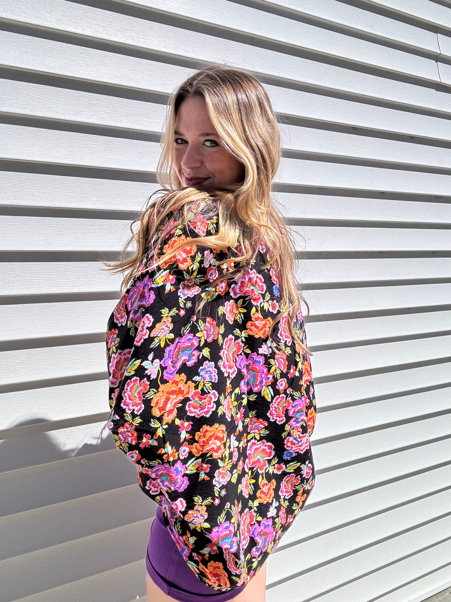 Bright Floral V Neck Poncho