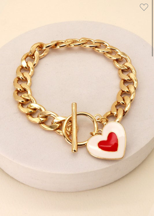 Valentines Heart Chunky Toggle Bracelet