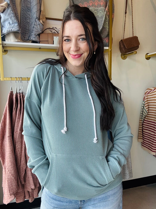 Dusty Blue Ribbed Hoodie