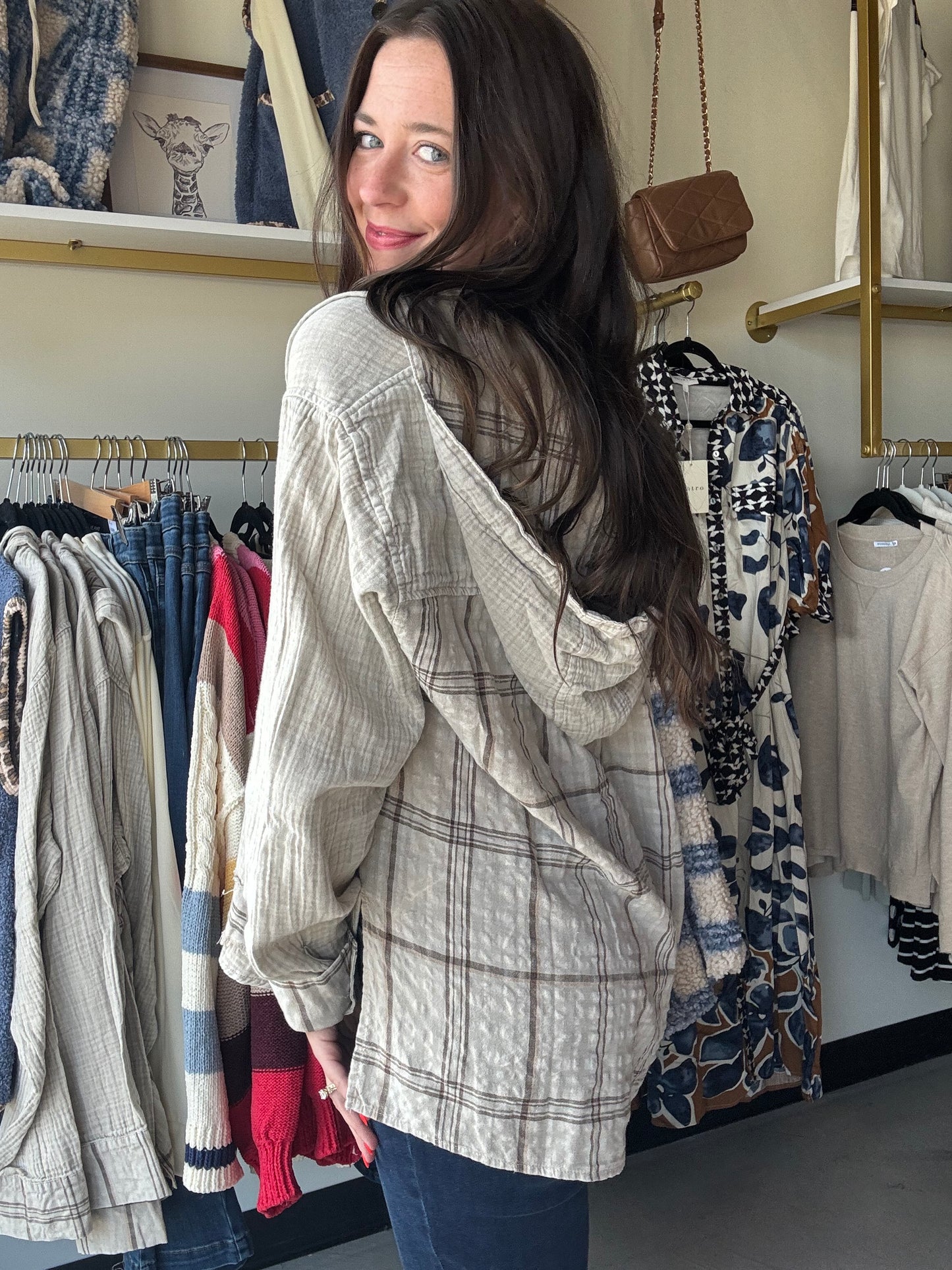 Cozy up in this playful Plaid Washed Cotton Hoodie, designed for effortless style and comfort. Featuring a soft, textured gauze fabric with a contrasting plaid pattern, it offers a relaxed fit with dropped shoulders and buttoned cuffs. The attached drawstring hood and front chest pocket add practical charm, while the button-down pullover design lets you mix and match with ease. Perfect for layering or wearing solo, this hoodie brings a fun, casual vibe to your everyday look.