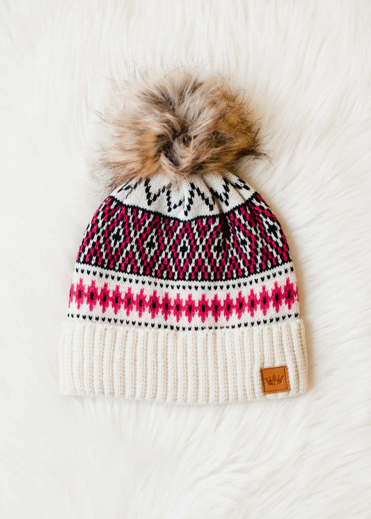 Pink and Black Patterned Knit Hat