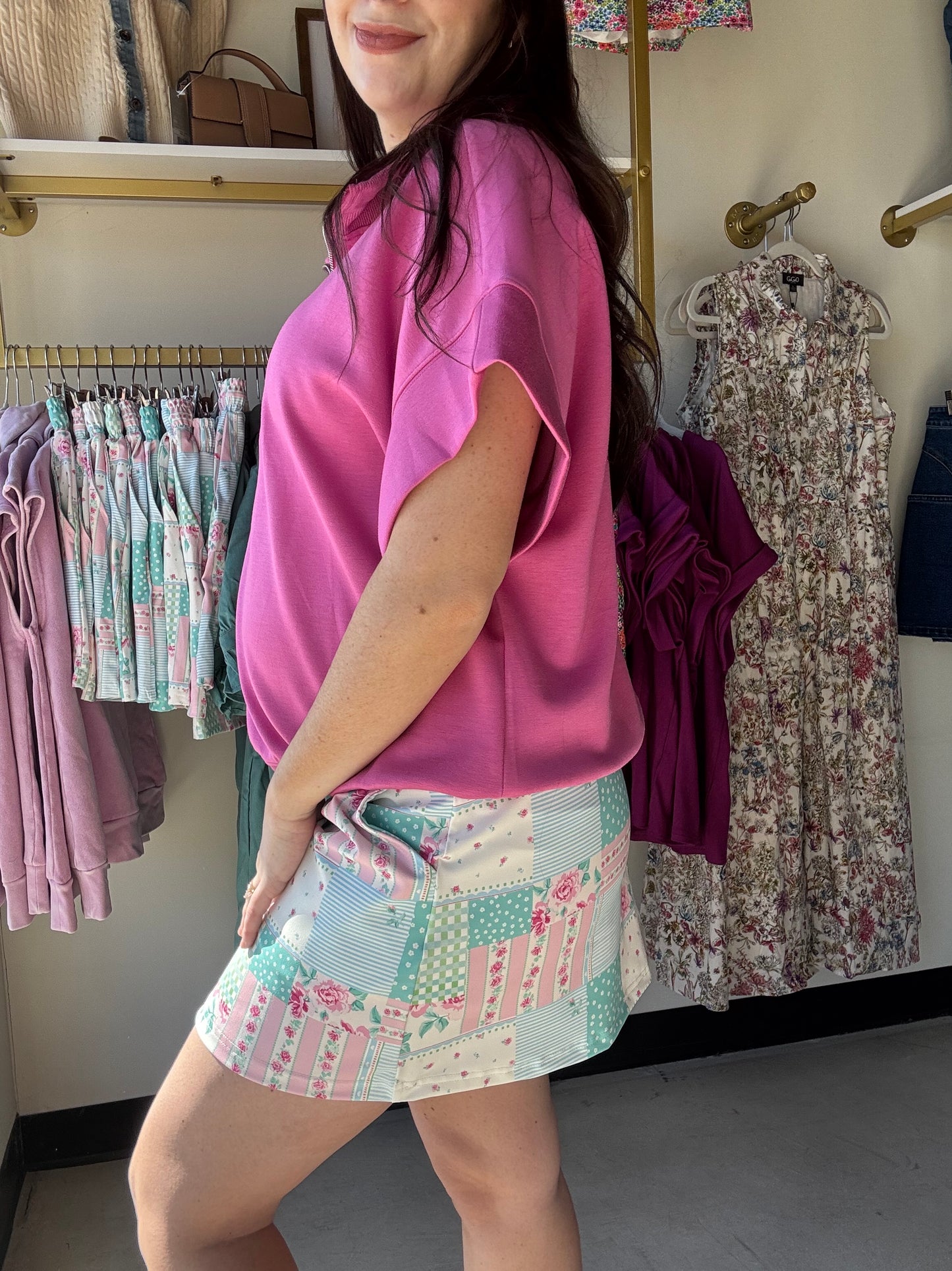 Jess Lea

Mix vintage charm with modern comfort in the Heirloom Patchwork Skort. Crafted from breezy lightweight fabric, it pairs patchwork styling with practical features like side pockets, a drawstring waist, and hidden built-in shorts. The elastic back panel ensures a flattering fit while you embrace that effortless spring aesthetic. Fun, functional, and perfect for the spring season!