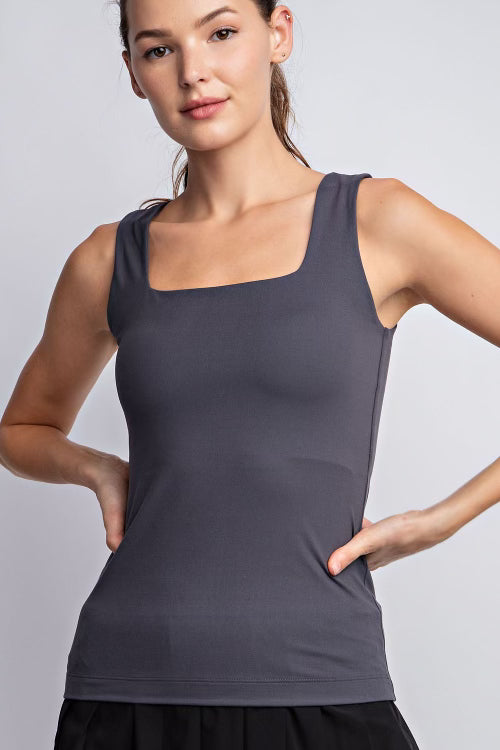 Charcoal Square Neck Buttery Soft Butter Tank