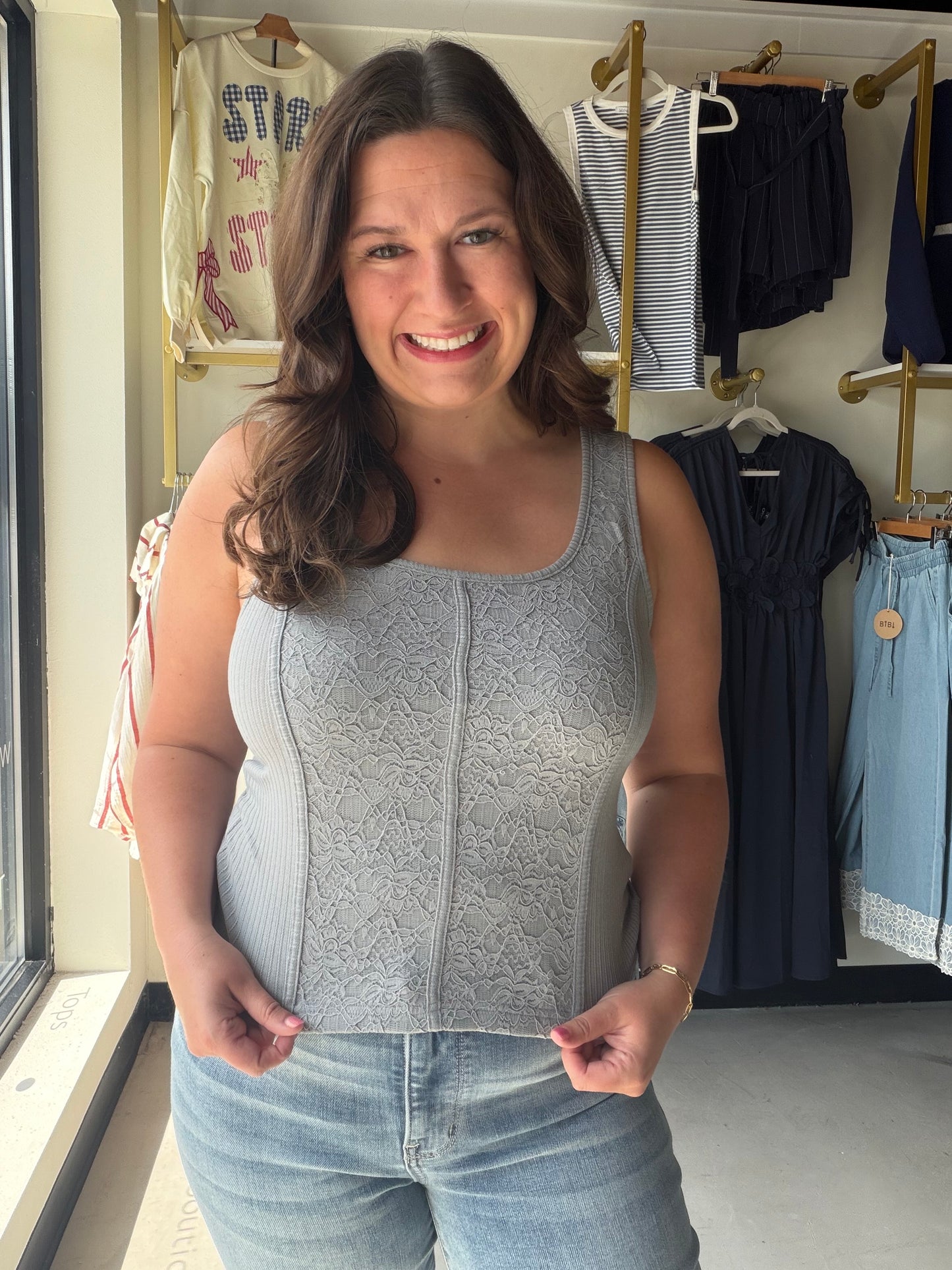 Grey Lace Detail Tank