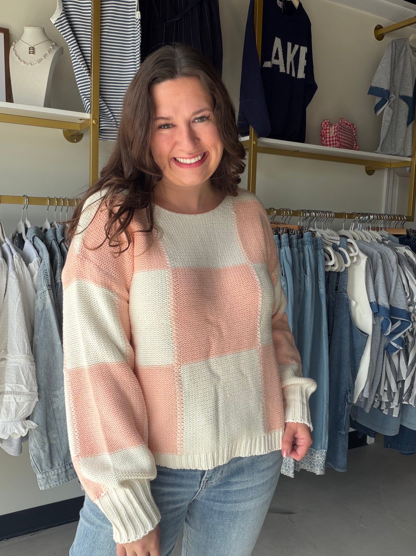 Pink Check Sweater
