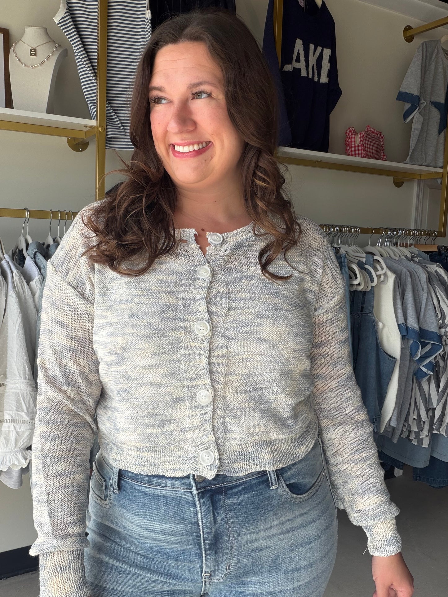 Marled Knit Button Up Cardigan