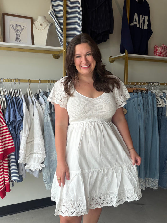 White Flutter Sleeve Dress