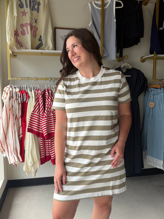 Taupe Striped T-Shirt Dress