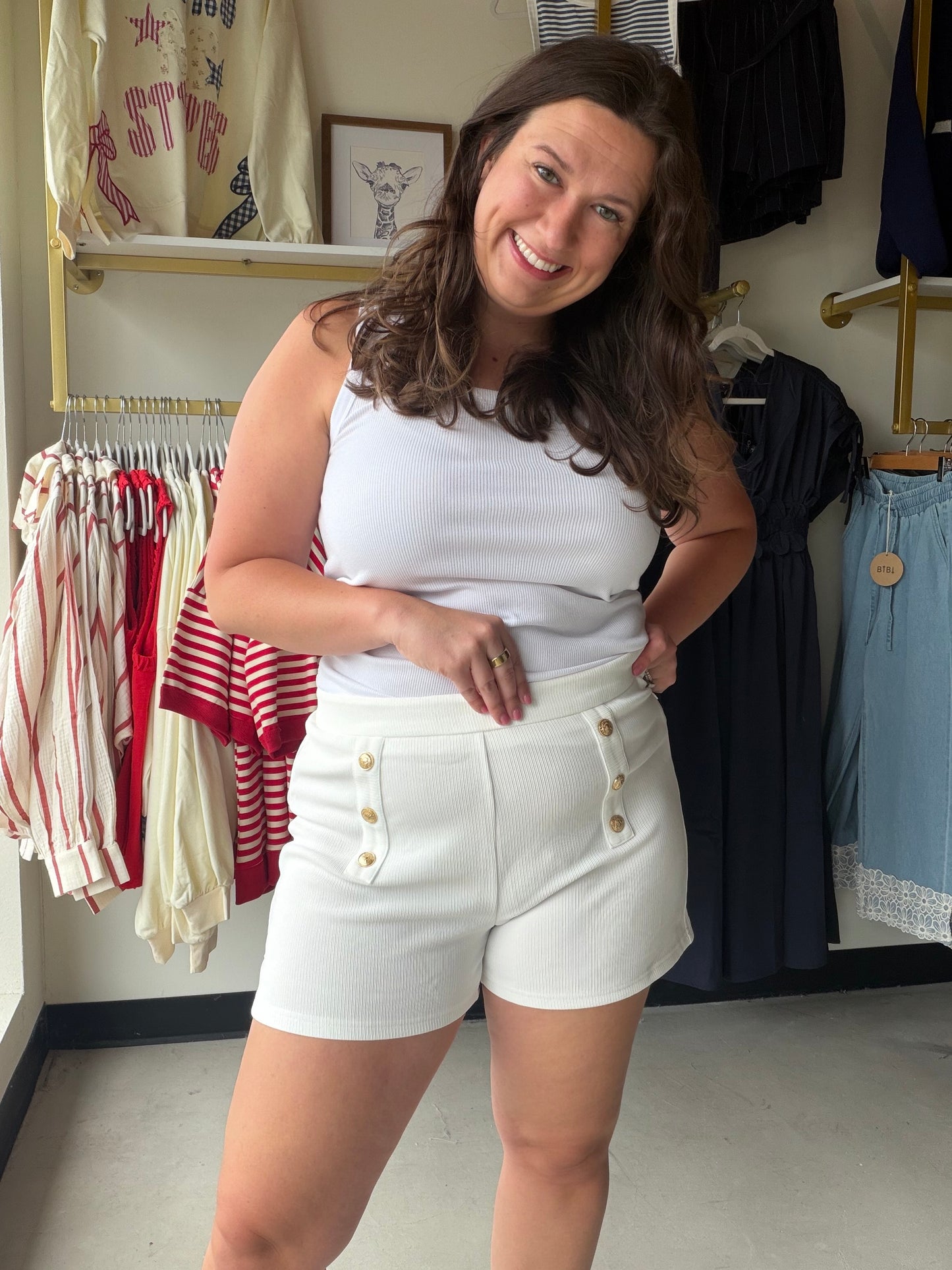 White Button Detail Shorts
