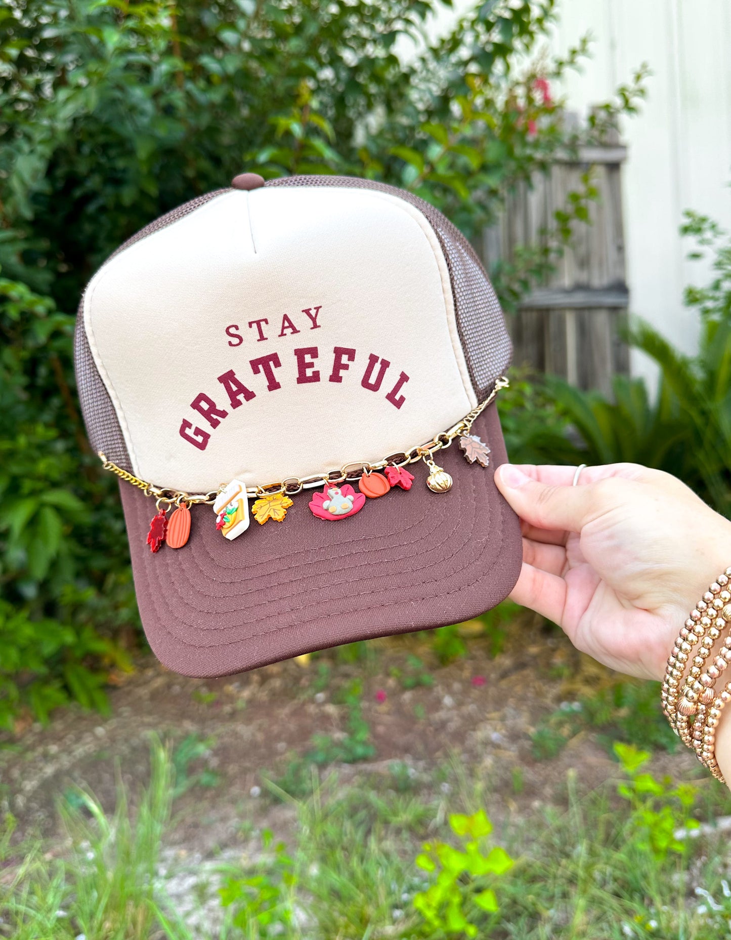 Stay Grateful Tan/Brown Trucker