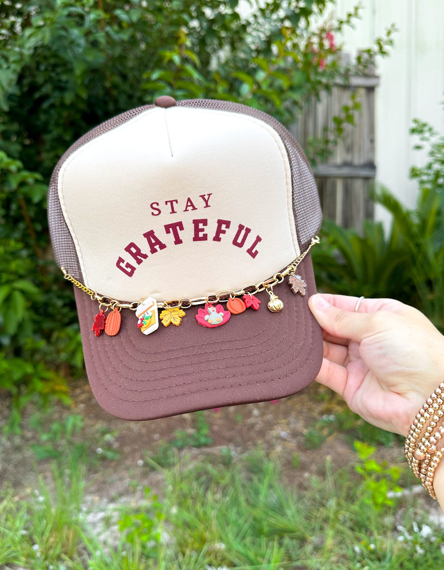 Stay Grateful Tan/Brown Trucker