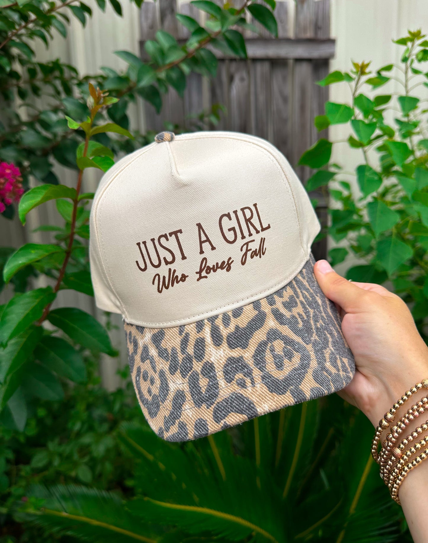 Just A Girl Who Loves Fall Washed Leopard Canvas Trucker