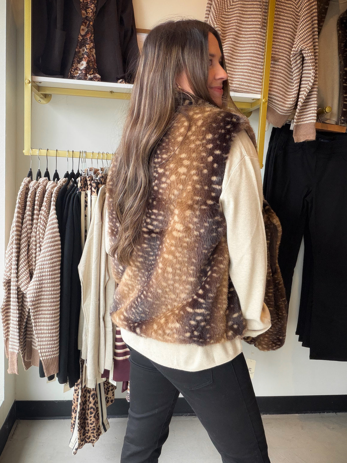 Doe Print Faux Fur Vest