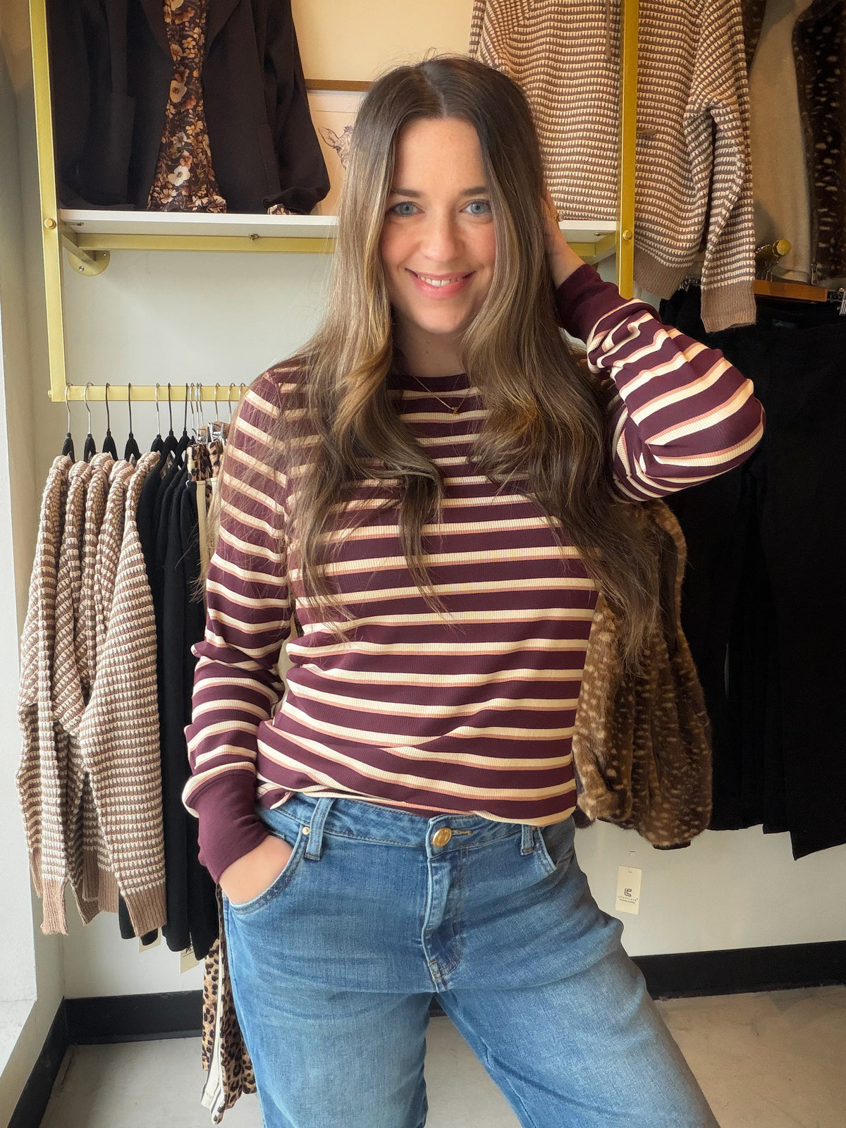 Maroon Stripe Stacey Top
