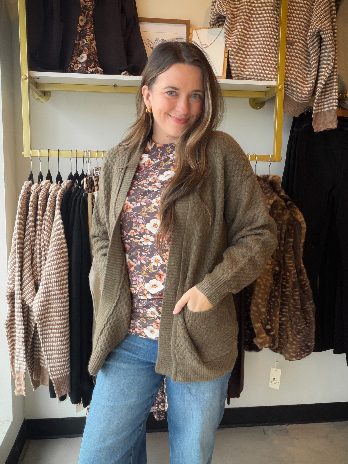 Olive Honeycomb Textured Cardigan