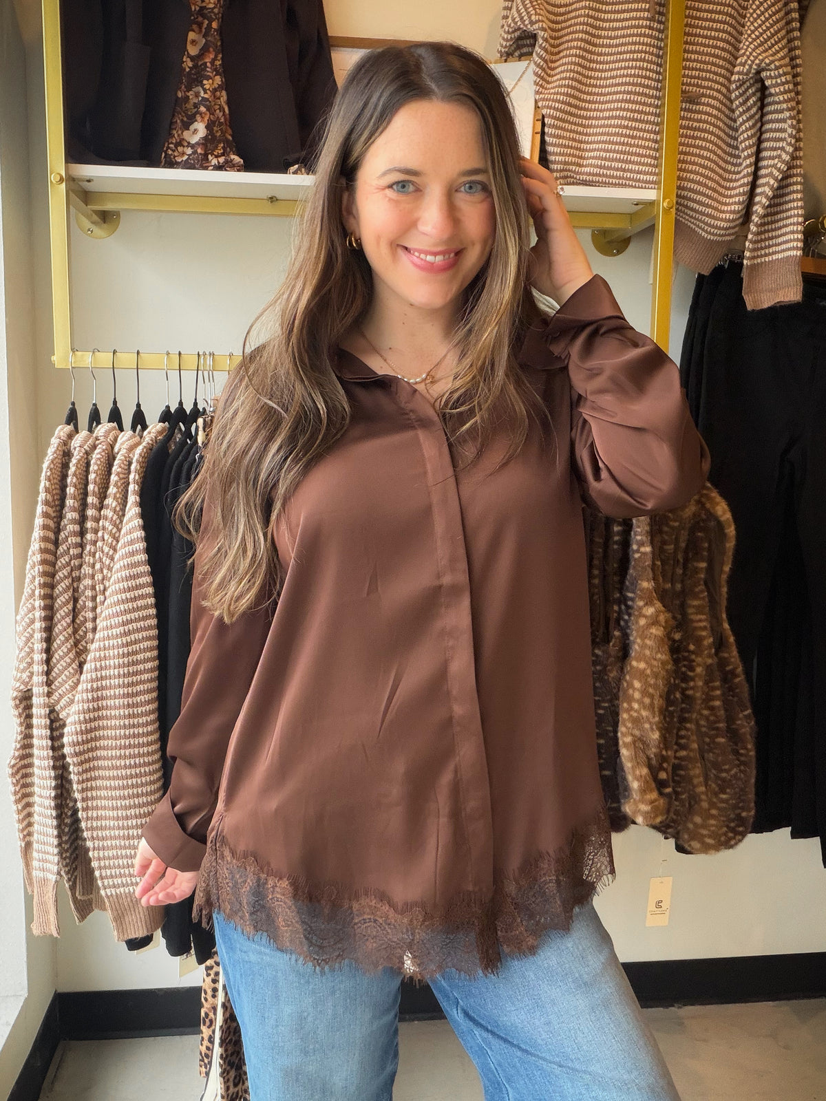 Dark Oak Lace Detail Blouse