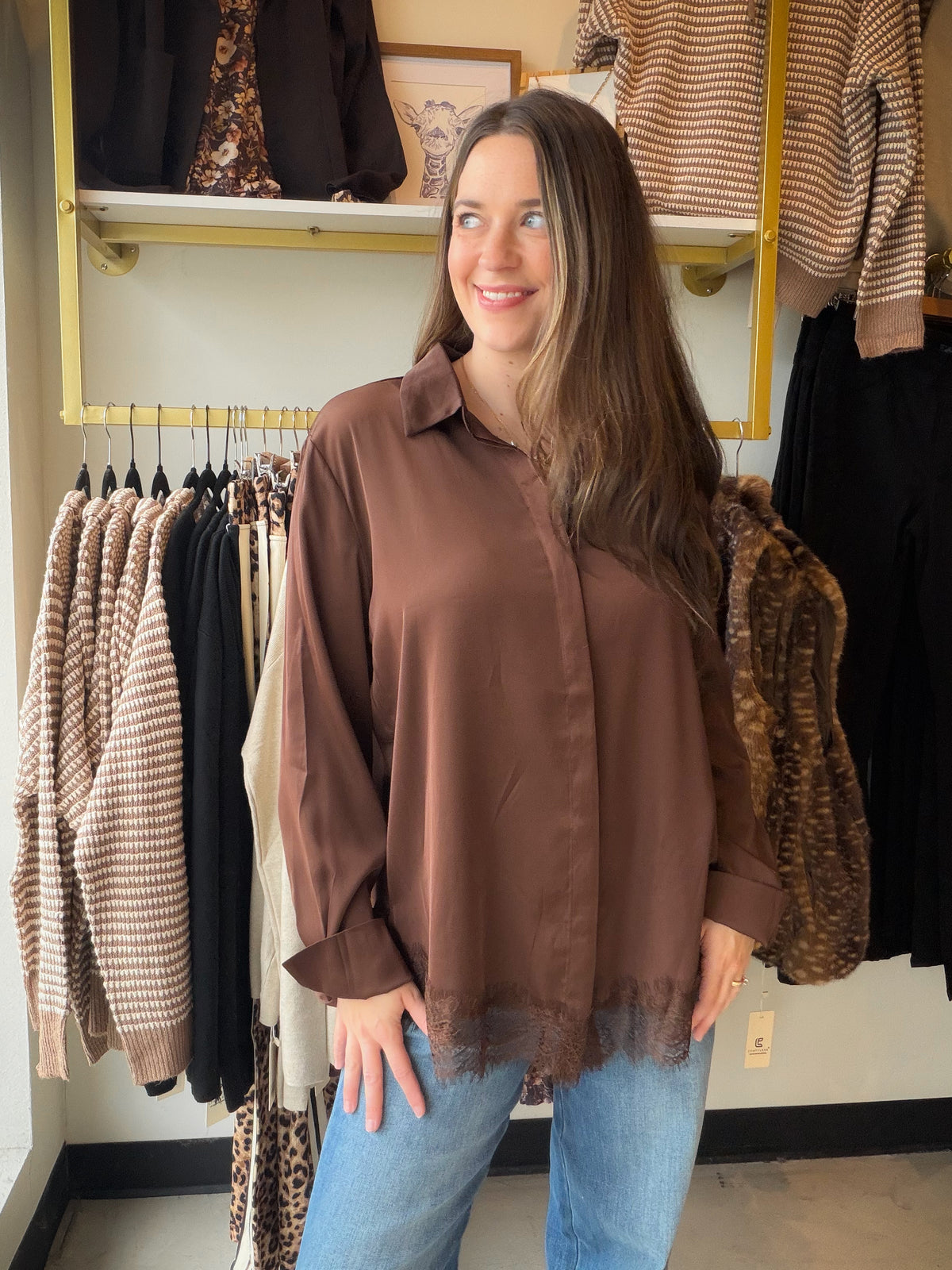 Dark Oak Lace Detail Blouse