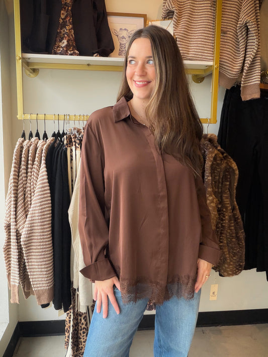 Dark Oak Lace Detail Blouse