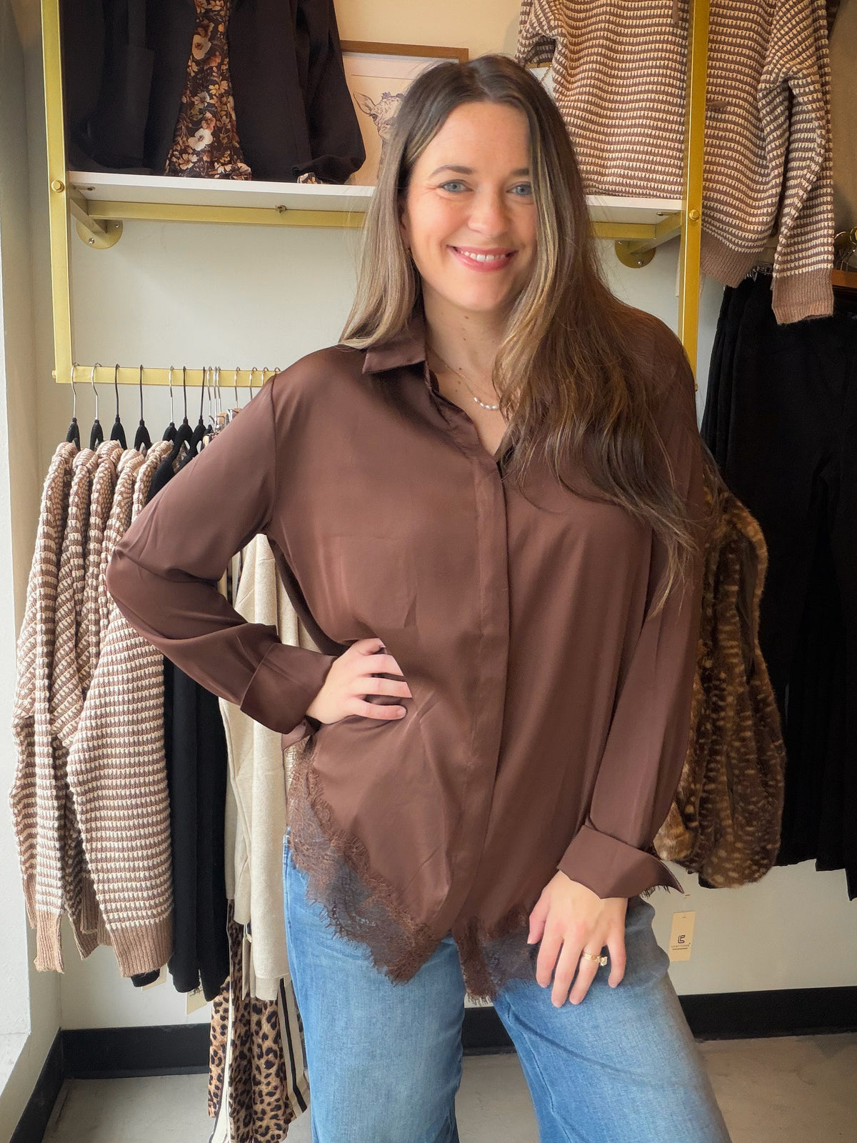 Dark Oak Lace Detail Blouse