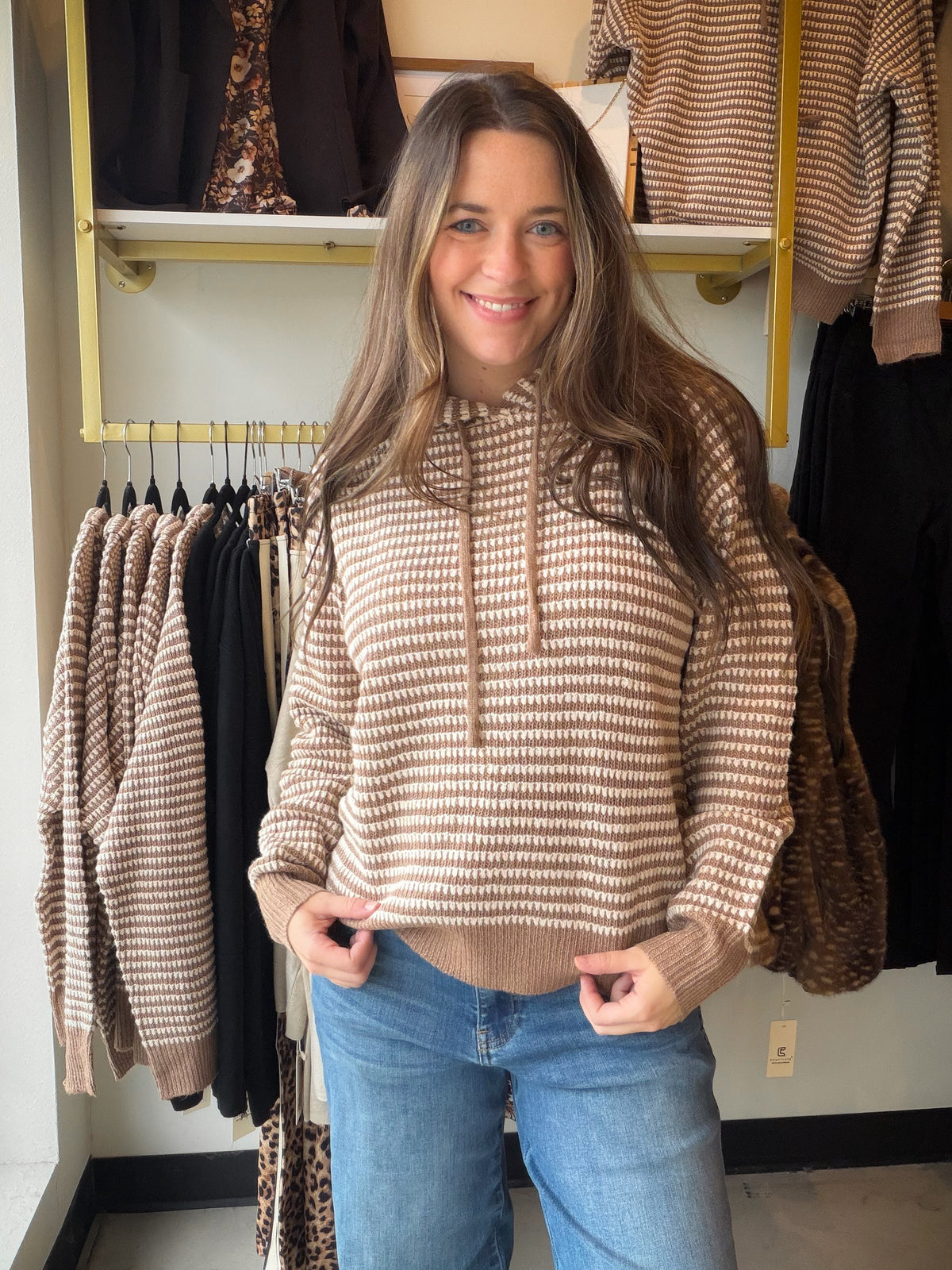Mocha Waffle Drawstring Hoodie