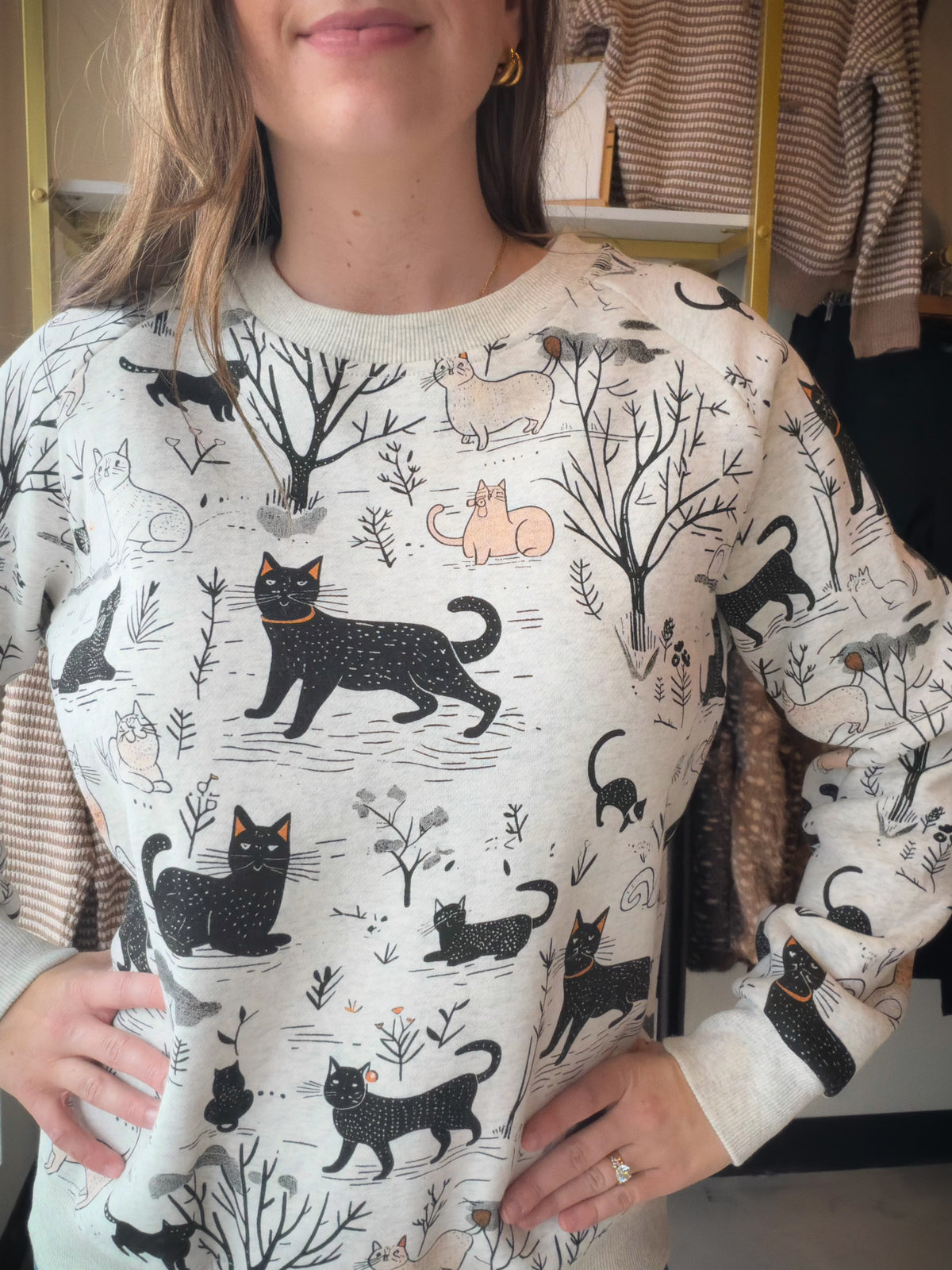 Whimsical Cat Forest Sweatshirt