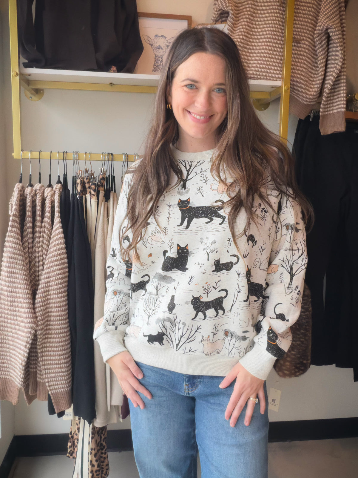 Whimsical Cat Forest Sweatshirt