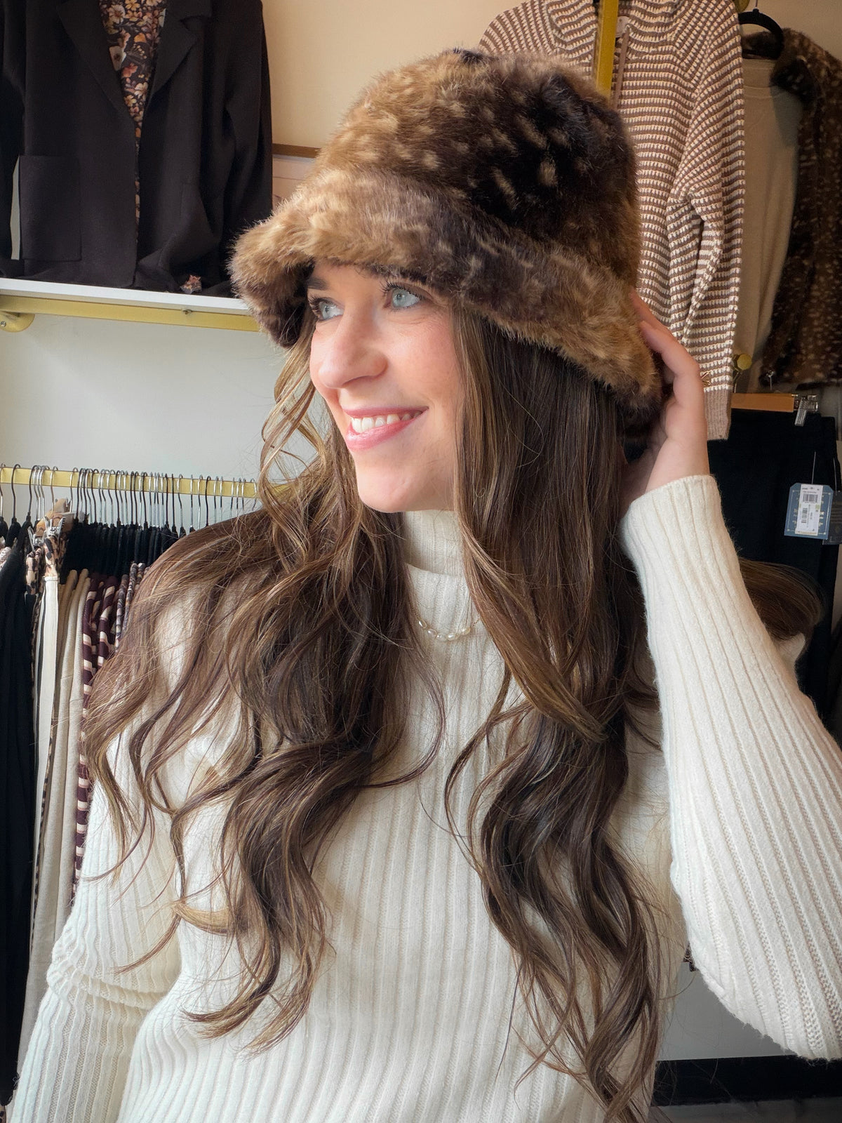 Doe Print Faux Fur Hat