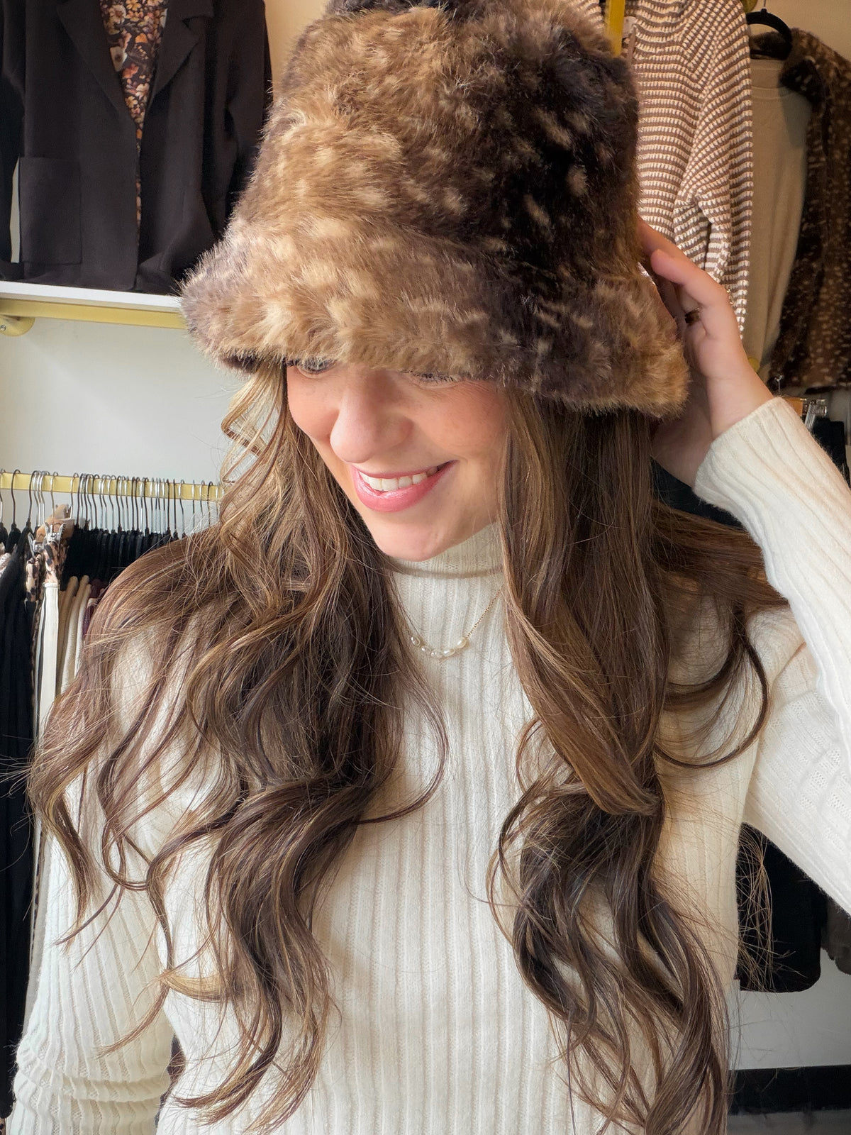Doe Print Faux Fur Hat