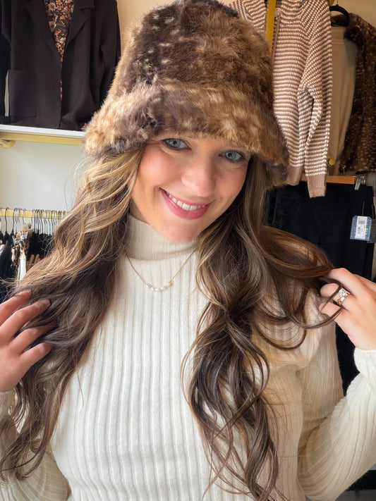 Doe Print Faux Fur Hat