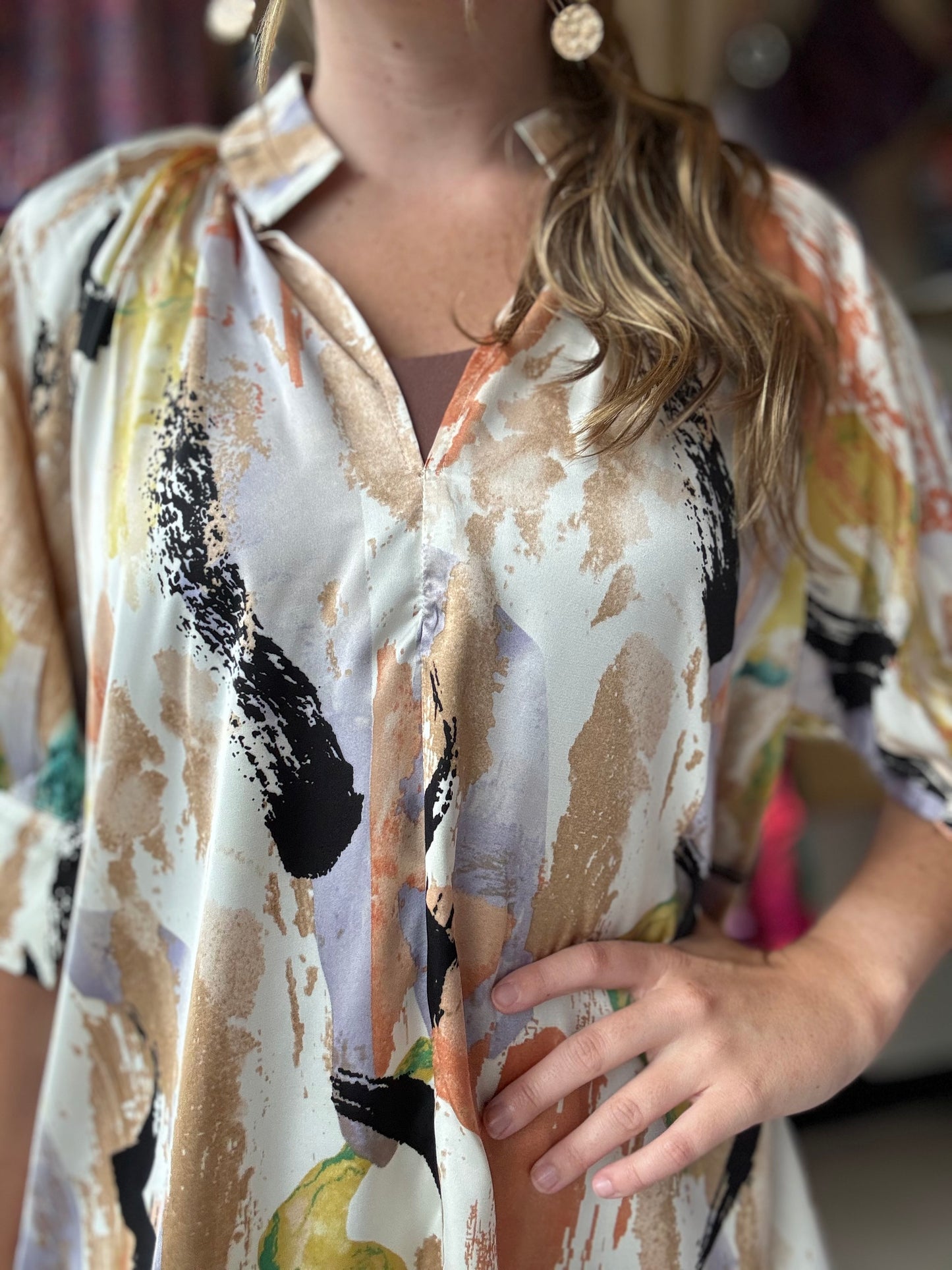 Taupe Multi Satin Blouse