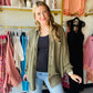 Olive Waffle Slouchy Button Up