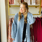 Washed Denim Balloon Sleeve Denim Tunic
