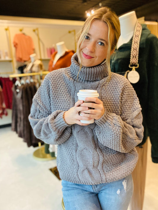Grey Chunky Cable Knit Sweater