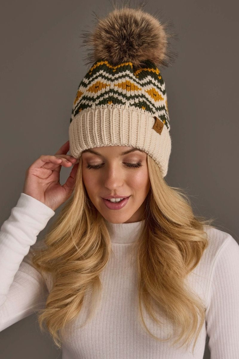 Green & Gold Geometric Pom Hat