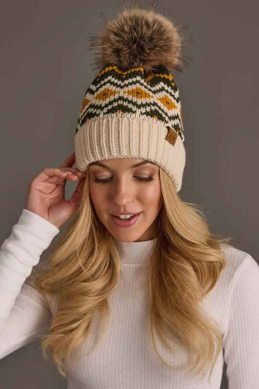 Green & Gold Geometric Pom Hat