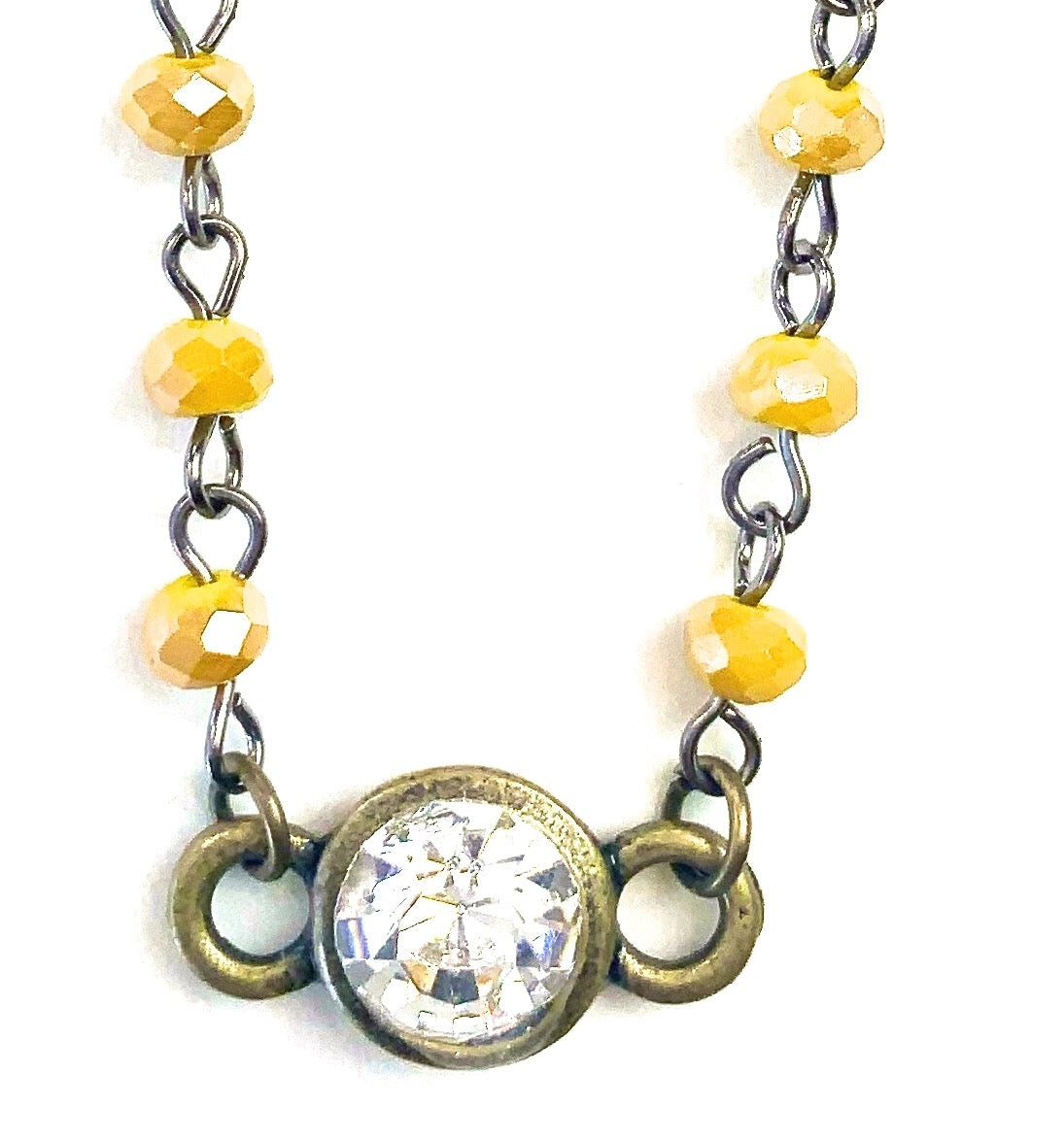 Crystal Center Yellow Bead Necklace