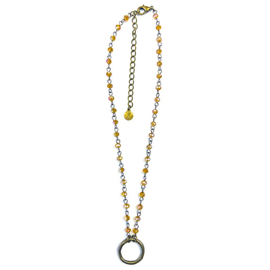 Brown Rosaried Circle Pendant Necklace