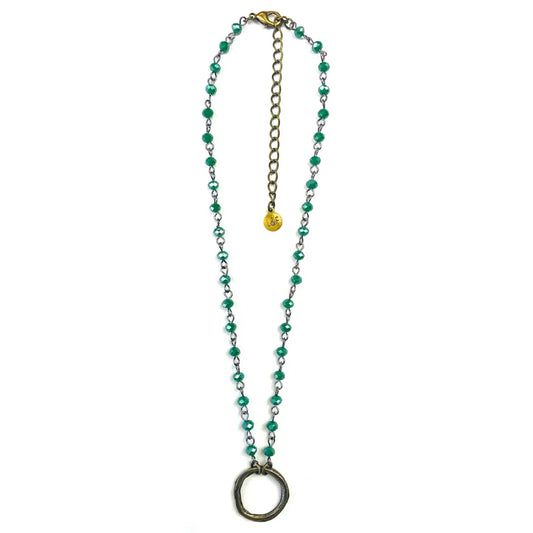Green Rosaried Circle Pendant Necklace