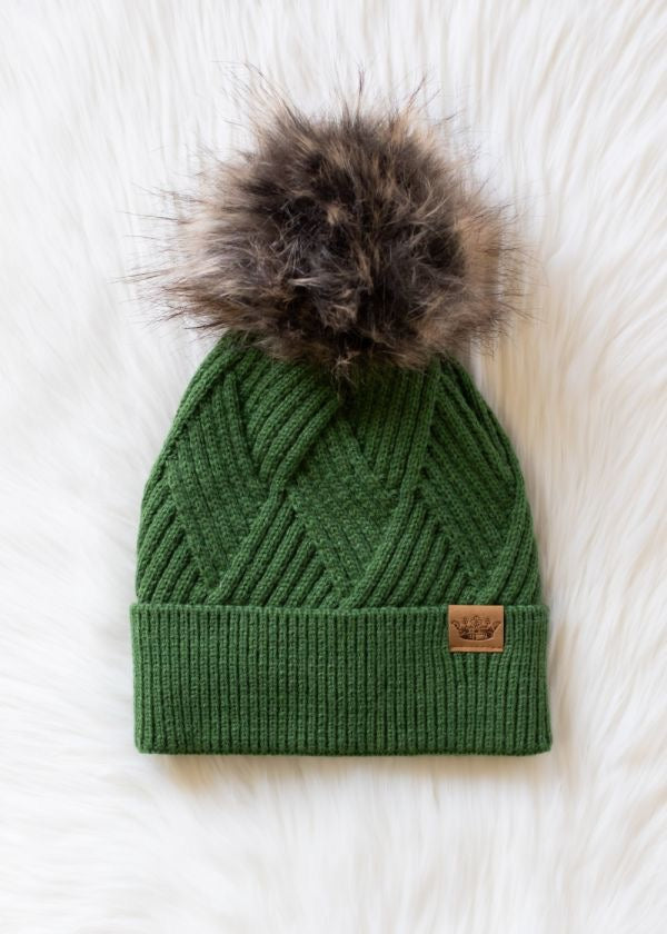 Green Weave Pattern Pom Hat