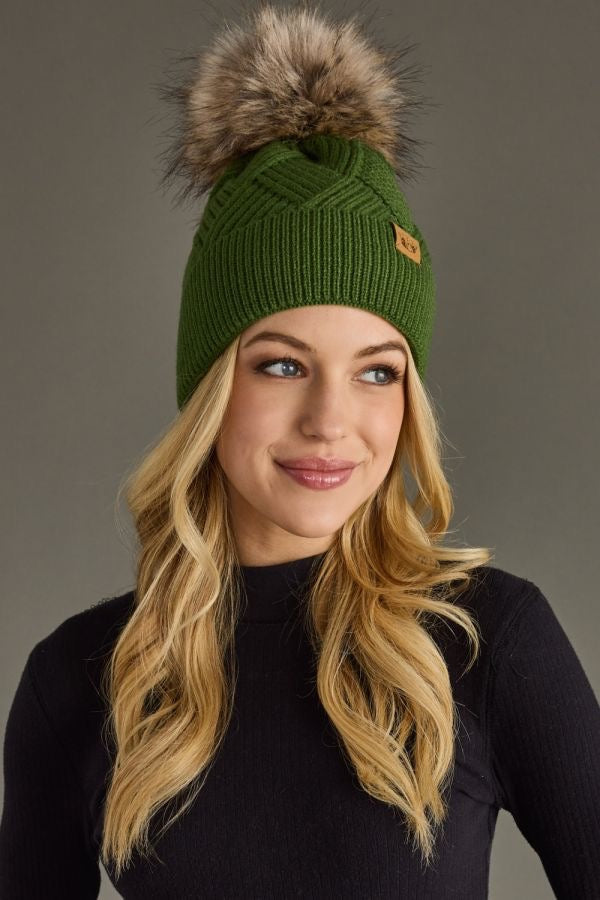 Green Weave Pattern Pom Hat