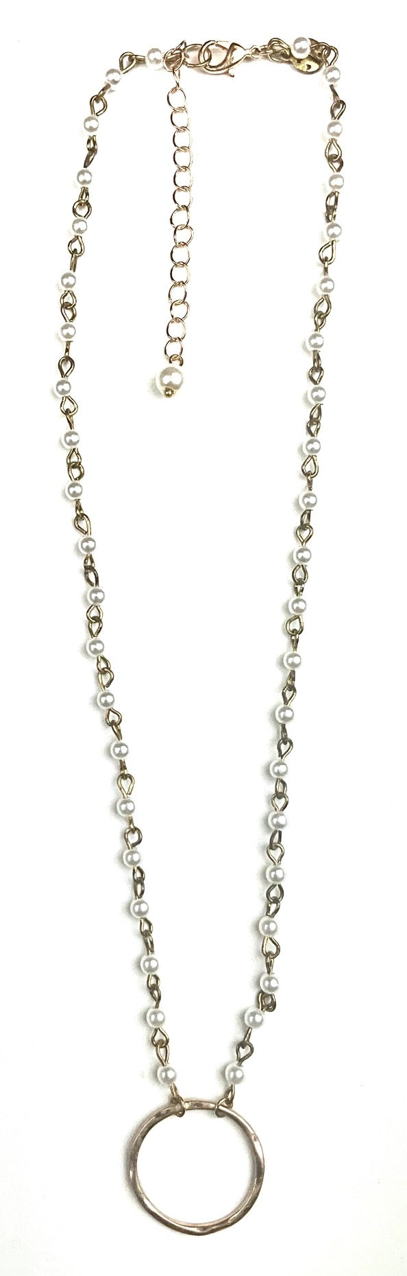 Rosaried Pearl Circle Pendant Necklace
